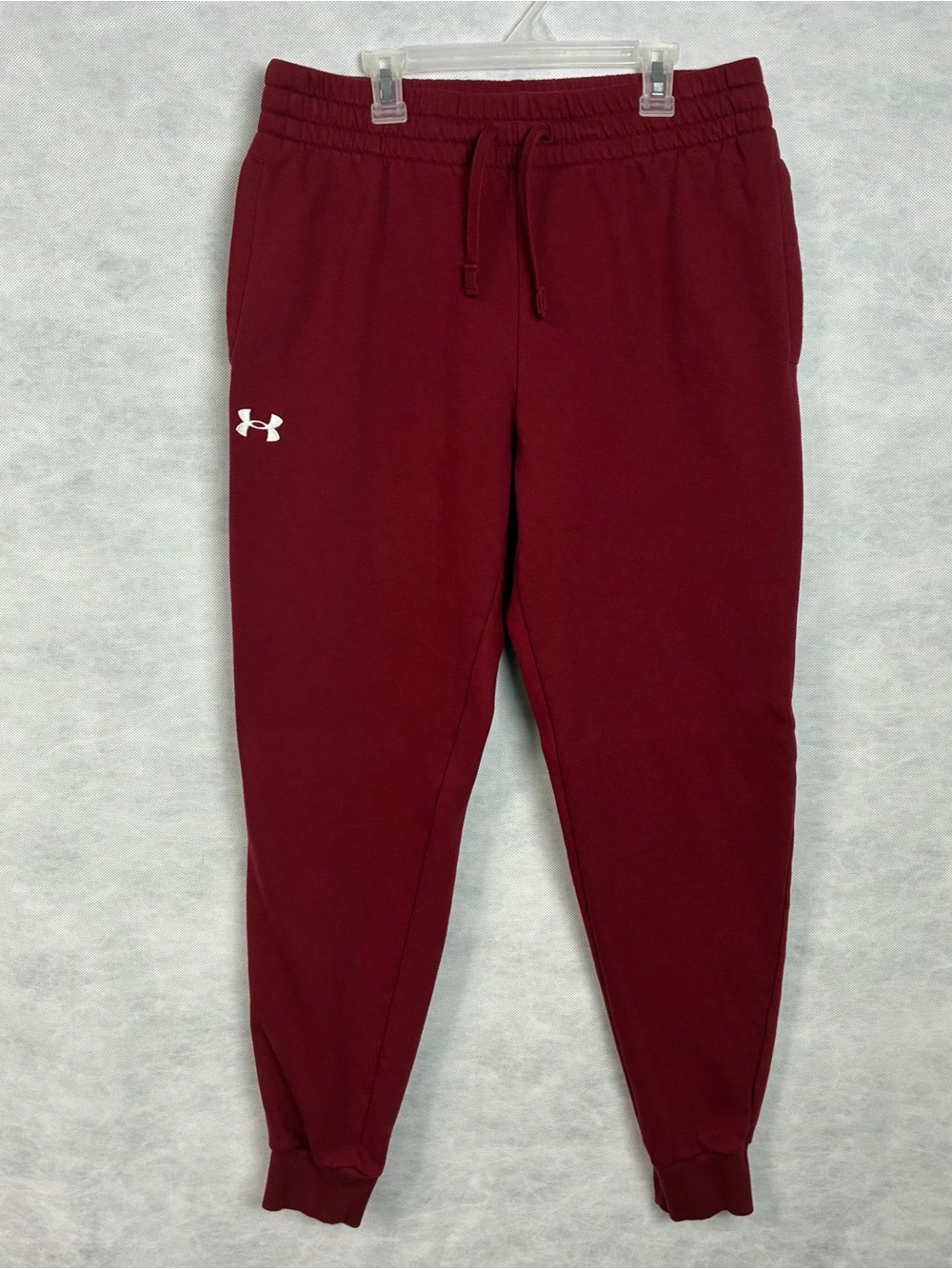 Under Armour Mens Rival Fleece Joggers Maroon Cotton Blend Athletic Size Large